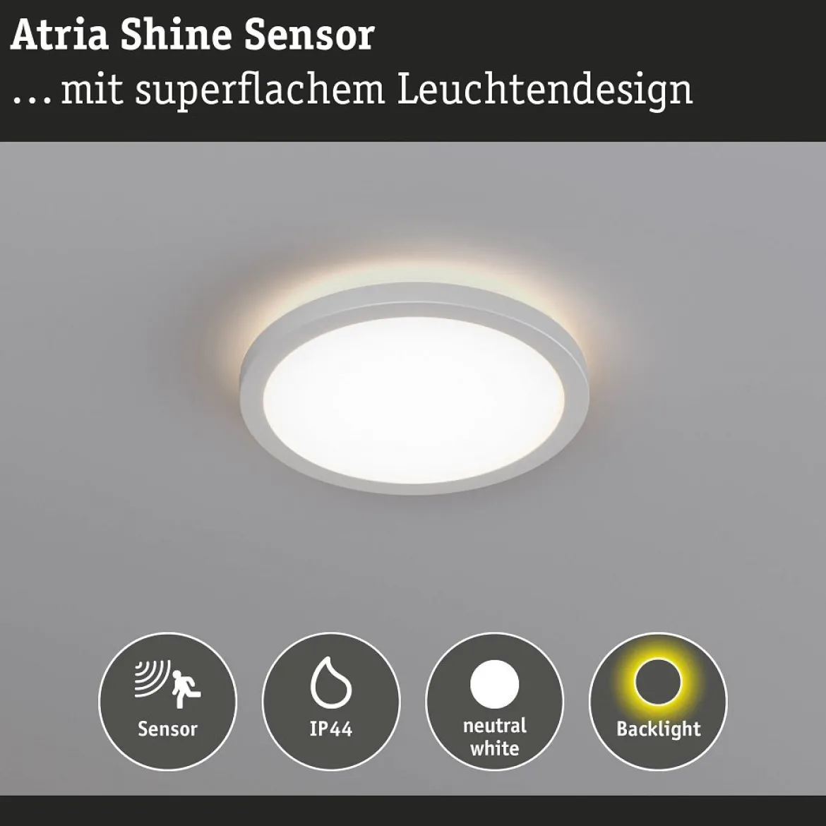 Paulmann 71183 LED Panel Atria Shine Backlight Bewegungsmelder 190mm 4000K IP44 Weiß