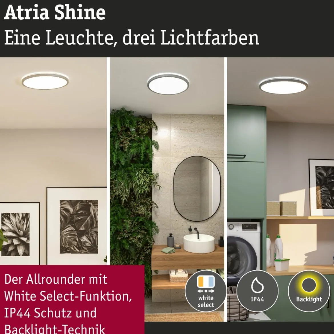 Paulmann 71278 LED Panel Atria Shine 398mm 3000-6500K Chrom matt IP44