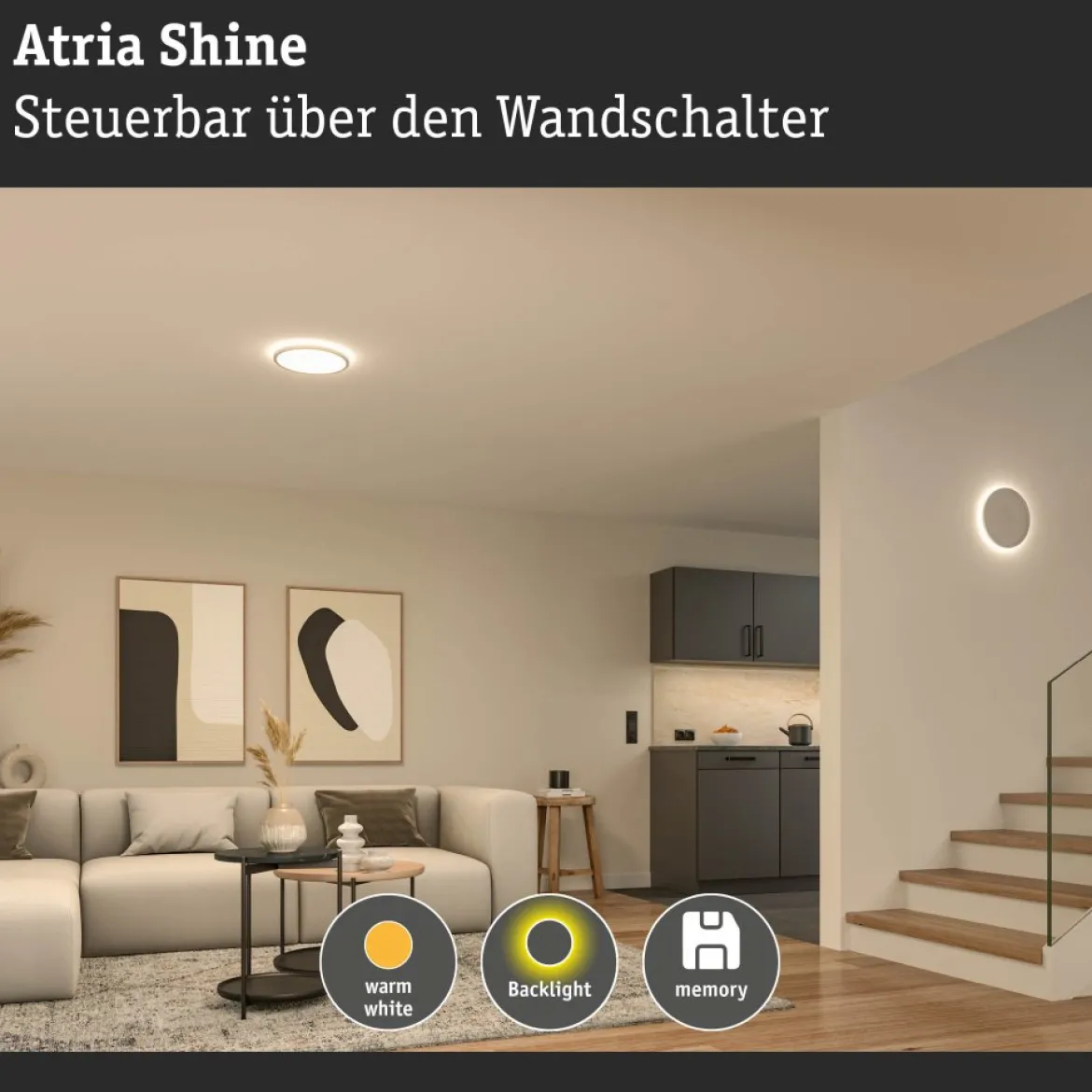 Paulmann 71189 LED Panel Atria Shine rund 290mm 3000K Weiß