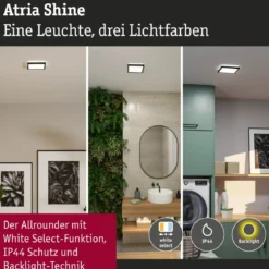 Paulmann 71267 LED Panel Atria Shine 190x190mm 3000-6500K Schwarz IP44