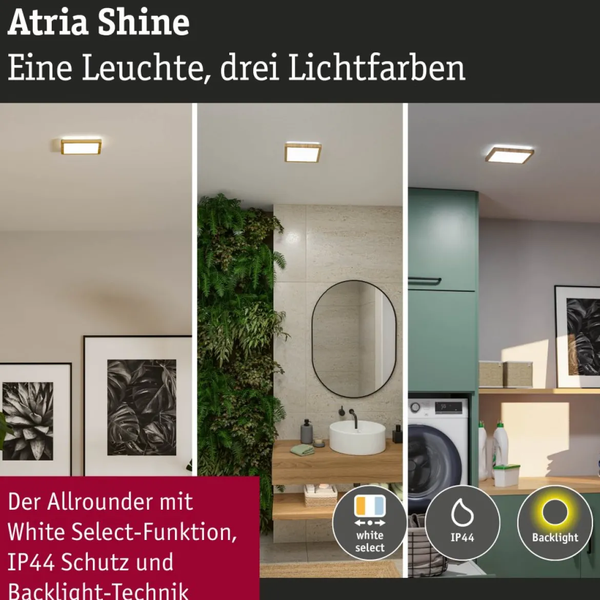 Paulmann 71268 LED Panel Atria Shine 190x190mm 3000-6500K Holzoptik IP44