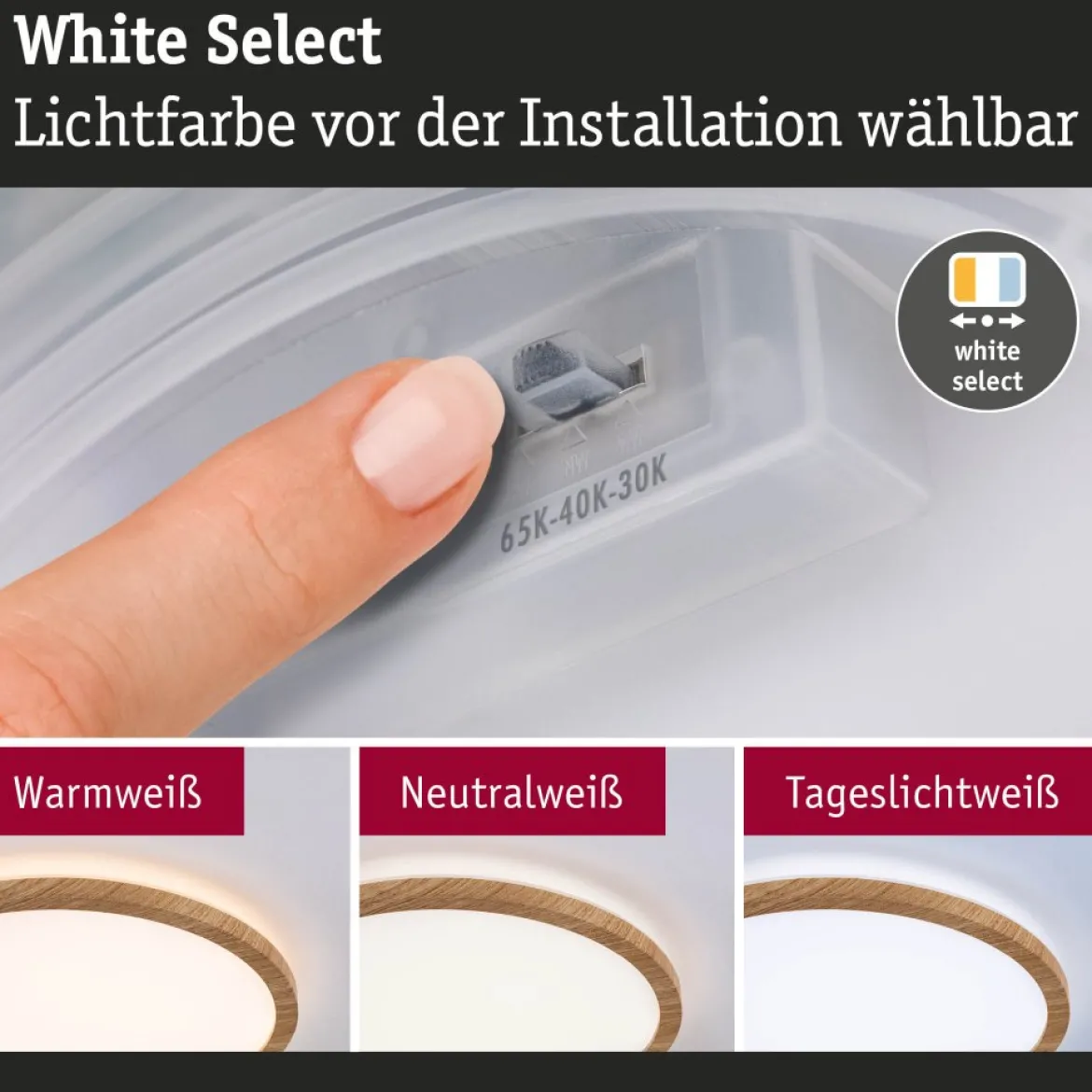 Paulmann 71272 LED Panel Atria Shine 190mm 3000-6500K Holzoptik IP44