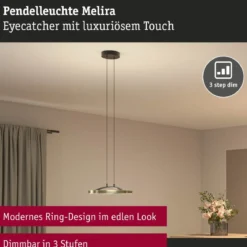Paulmann 94928 LED Pendelleuchte Melira 2700K 3-Step-Dim Schwarz Gold