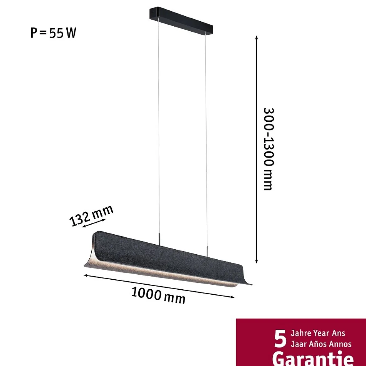 Paulmann 79982 LED Pendelleuchte Noyan 3-Step-Dim 2700K 2000lm Filz anthrazit