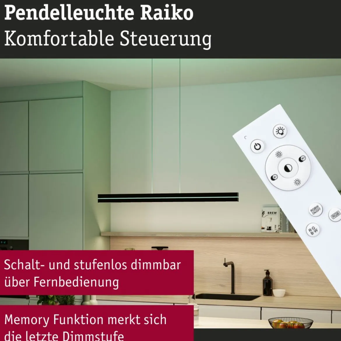 Paulmann 78474 LED Pendelleuchte Raiko RGBW Tunable White Schwarz dimmbar