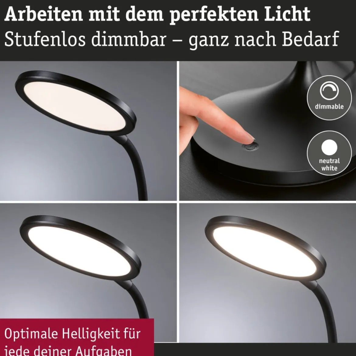 Paulmann 78017 LED Schreibtischleuchte Mejan Schwarz 4000K dimmbar