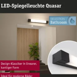 Paulmann 71216 LED Spiegelleuchte Quasar 40cm 3000K Schwarz IP44