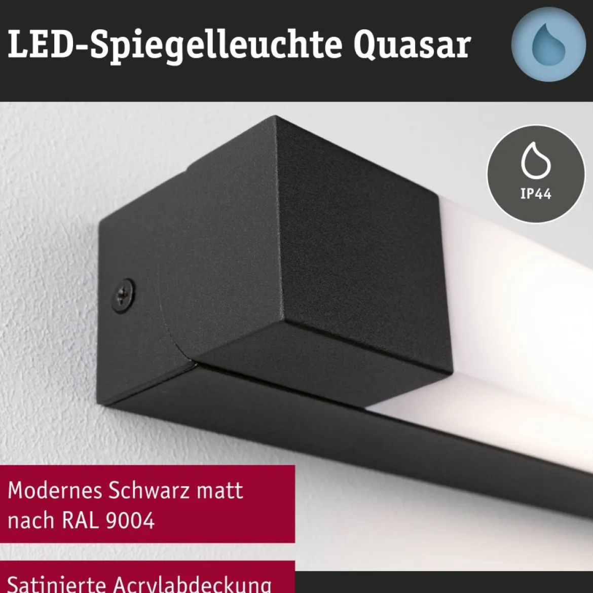 Paulmann 71216 LED Spiegelleuchte Quasar 40cm 3000K Schwarz IP44