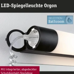 Paulmann 71213 LED Spiegelleuchte Orgon Steckdose 44cm 3000K Schwarz IP44