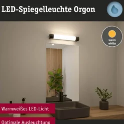 Paulmann 71213 LED Spiegelleuchte Orgon Steckdose 44cm 3000K Schwarz IP44