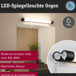 Paulmann 71214 LED Spiegelleuchte Orgon Steckdose 70cm 3000K Schwarz IP44