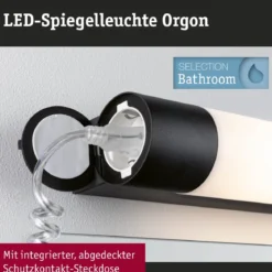 Paulmann 71214 LED Spiegelleuchte Orgon Steckdose 70cm 3000K Schwarz IP44