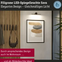 Paulmann 75410 LED Spiegelleuchte Sava 30cm 3000K Schwarz IP44