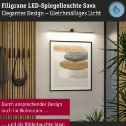 Paulmann 75412 LED Spiegelleuchte Sava 90cm 3000K Schwarz IP44