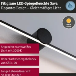 Paulmann 75413 LED Spiegelleuchte Sava 120cm 3000K Schwarz IP44