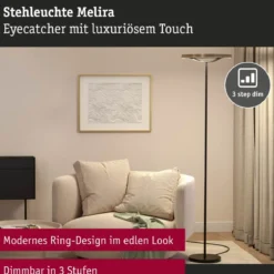 Paulmann 94926 LED Stehleuchte Melira 2700K 3-Step-Dim Schwarz Gold