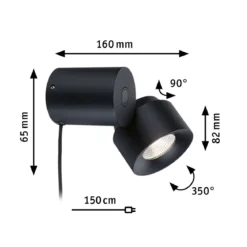 Paulmann 79776 LED Tischleuchte Puric Pane 2700K Schwarz dimmbar