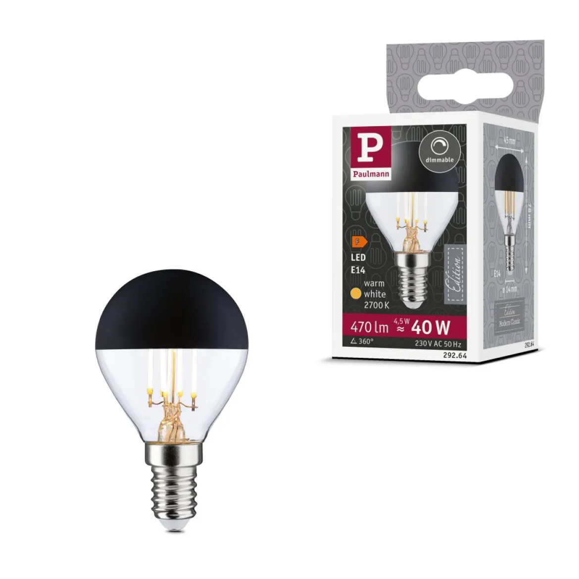 Paulmann 29264 LED Tropfen Kopfspiegel Schwarzmatt 470lm E14 warmweiß dimmbar