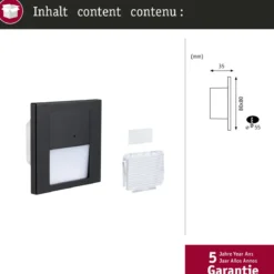 Paulmann 80004 LED Wandeinbauleuchte Tsaro Bewegungsmelder eckig 80x36mm 2700K Schwarz