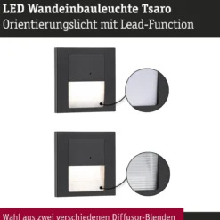 Paulmann 80004 LED Wandeinbauleuchte Tsaro Bewegungsmelder eckig 80x36mm 2700K Schwarz