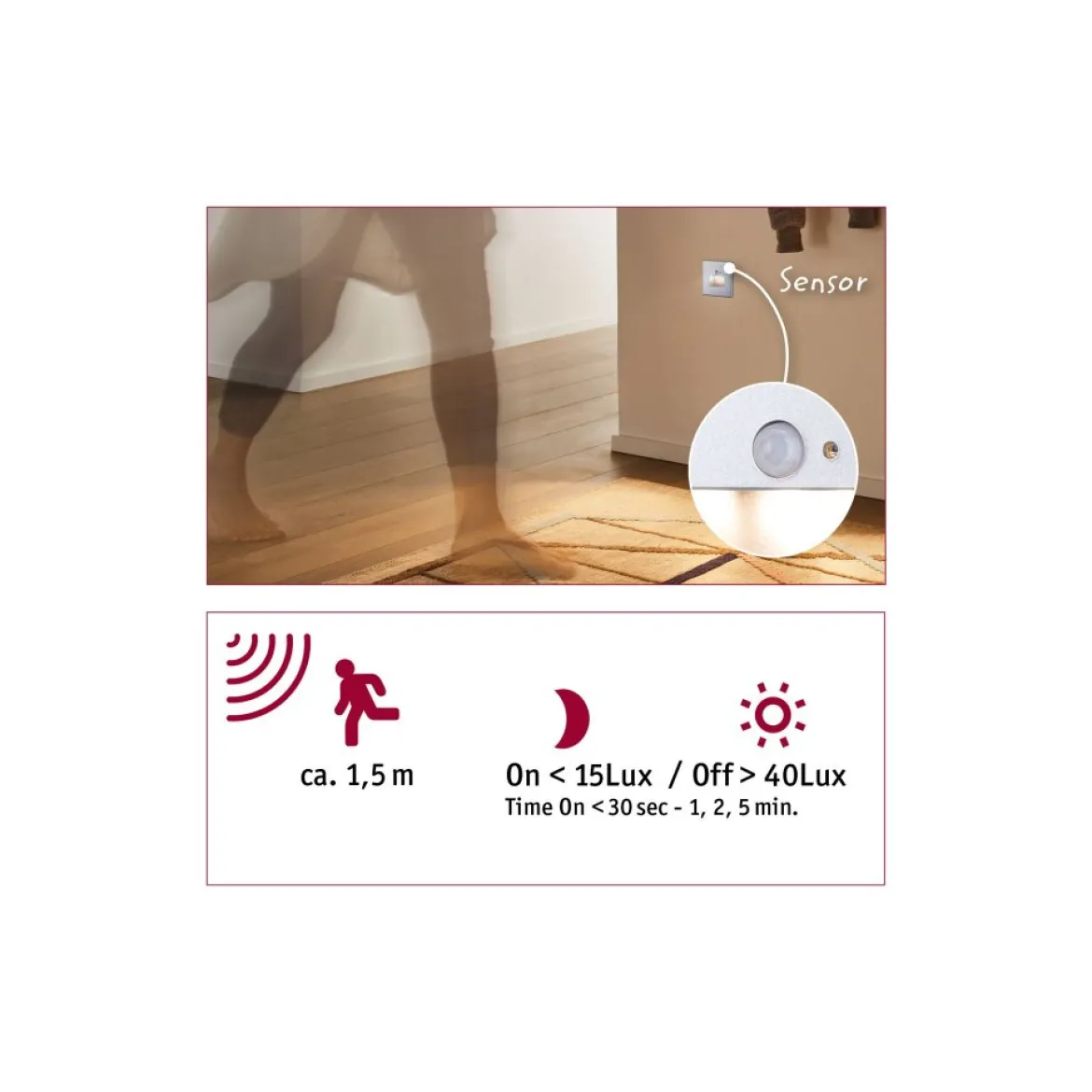 Paulmann 93134 LED Wandeinbauleuchte Edge Quadro Bewegungsmelder 80x42mm 2700K Chrom matt