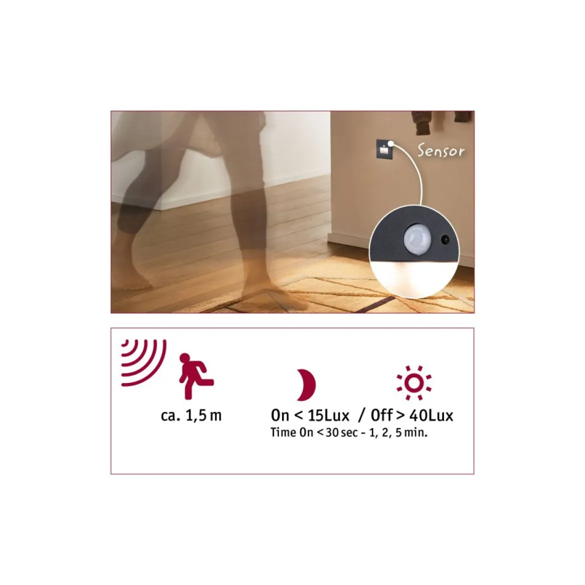 Paulmann 93135 LED Wandeinbauleuchte Edge Quadro Bewegungsmelder 80x42mm 2700K Schwarz
