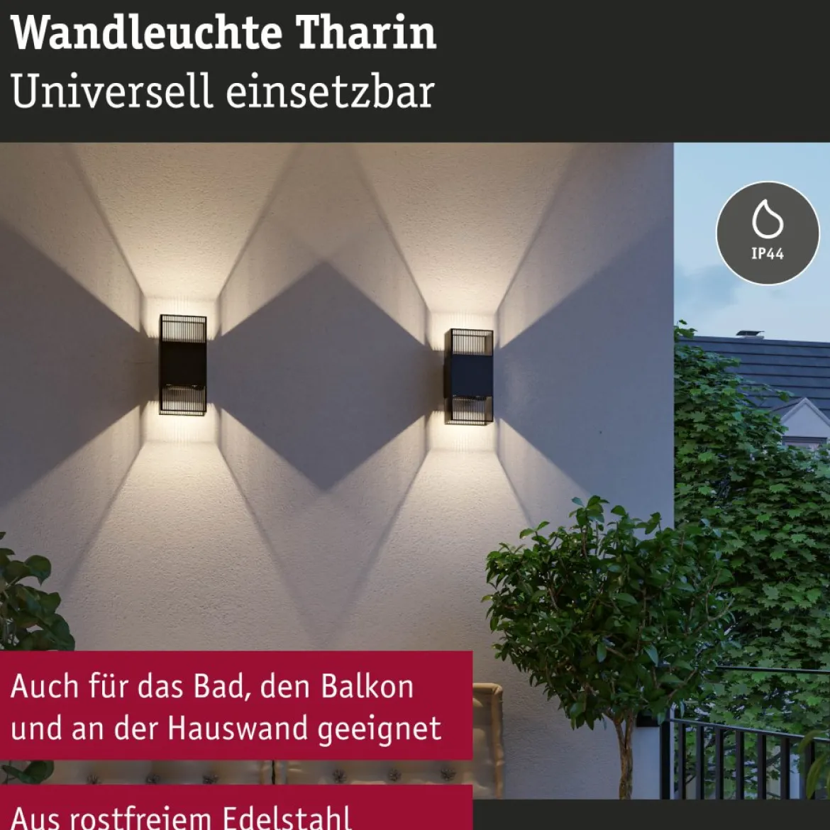 Paulmann 71251 LED Wandleuchte Tharin Schwarz 3000K IP44