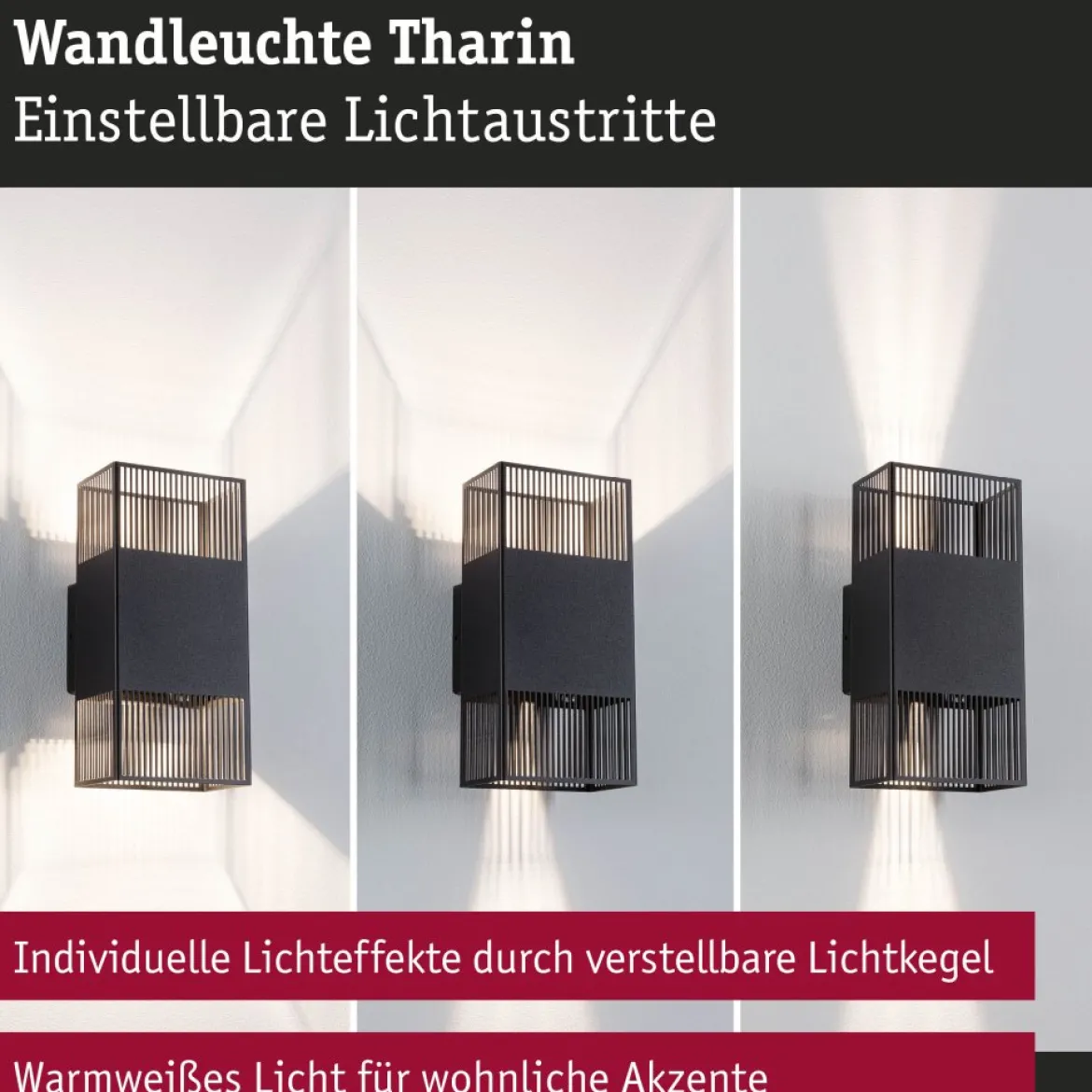 Paulmann 71251 LED Wandleuchte Tharin Schwarz 3000K IP44