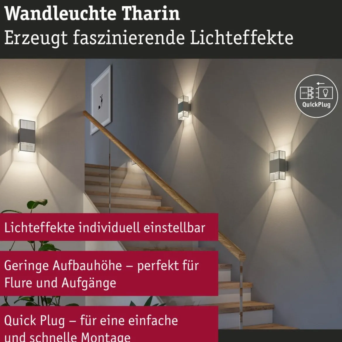 Paulmann 71253 LED Wandleuchte Tharin Silber 3000K IP44