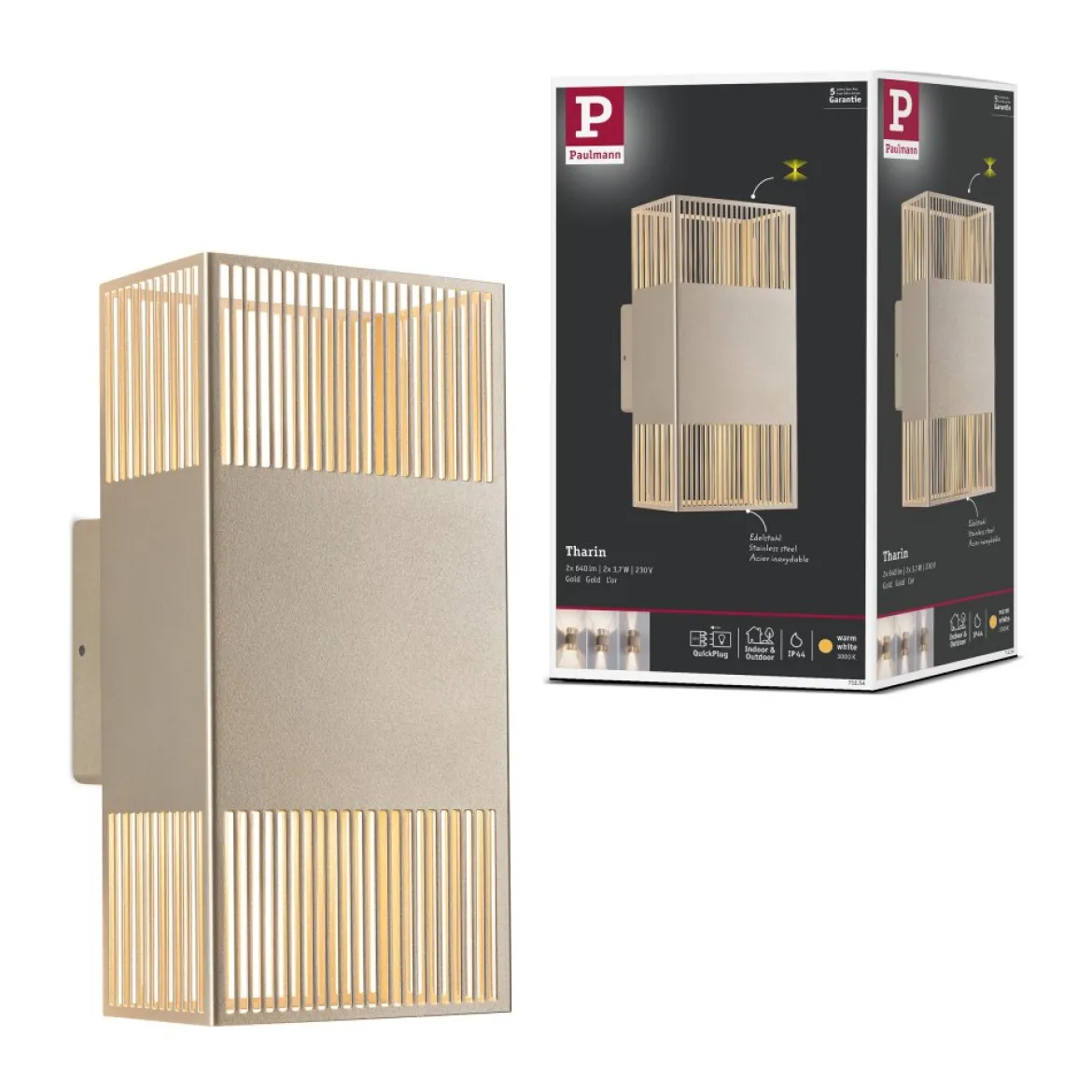 Paulmann 71254 LED Wandleuchte Tharin Gold 3000K IP44