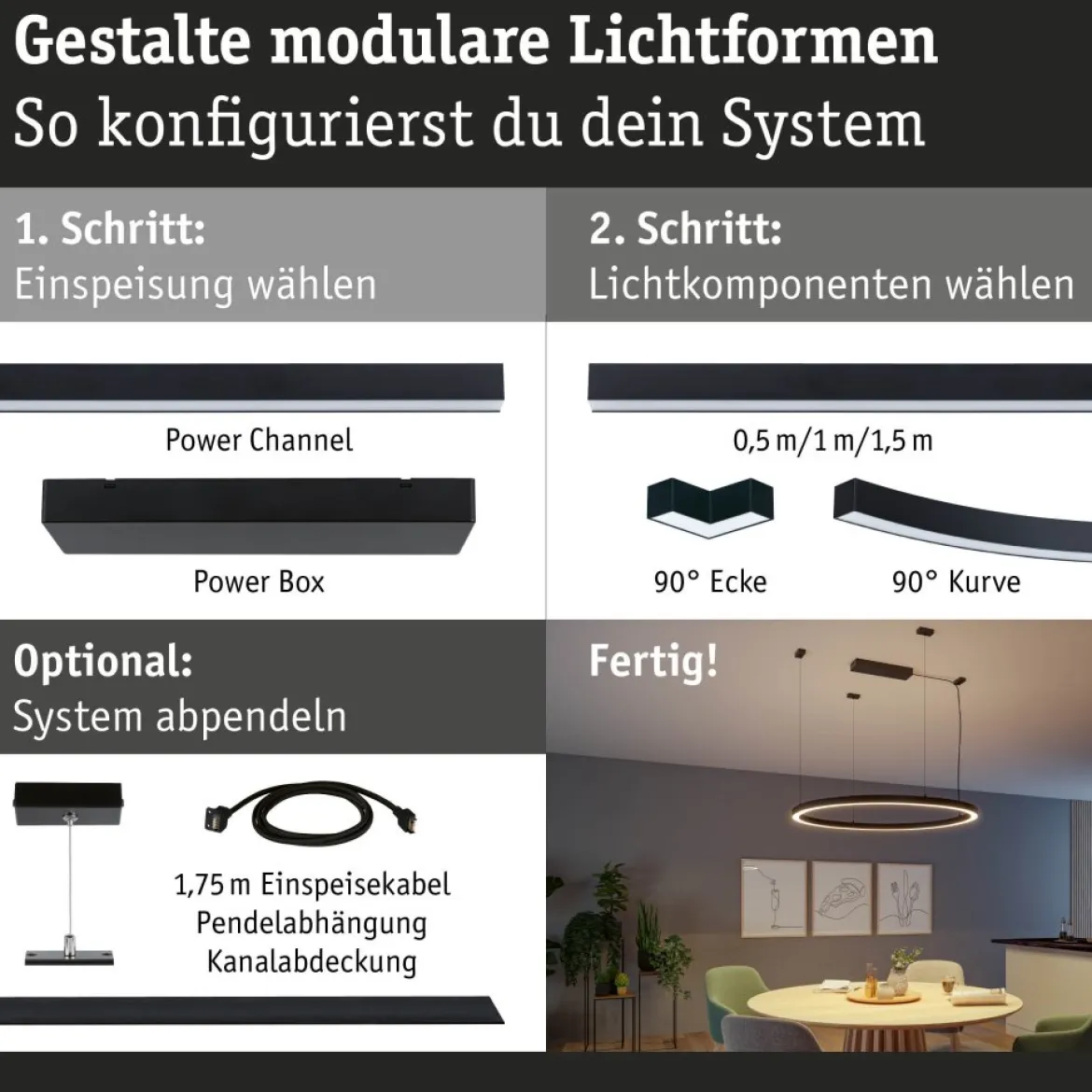 Paulmann 98172 Linion Lichtkanal 90° Kurve 24V 3000K schwarz