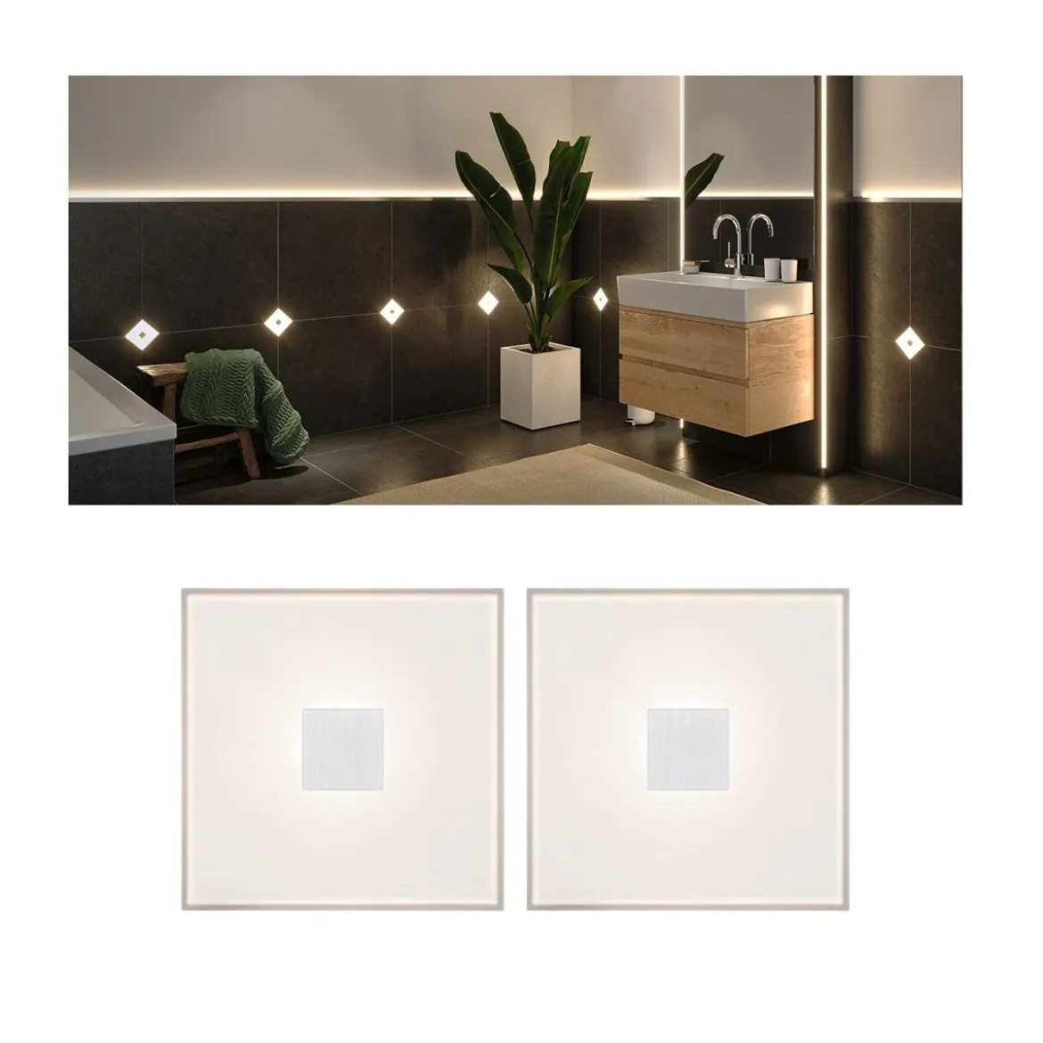Paulmann 78401 LumiTiles LED Fliesen Square 2er-Basisset 100x10mm IP44 2700K Weiß