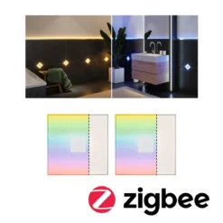 Paulmann 78412 LumiTiles LED Fliesen Square 2er-Basisset 100x10mm Zigbee RGBW IP44 Weiß
