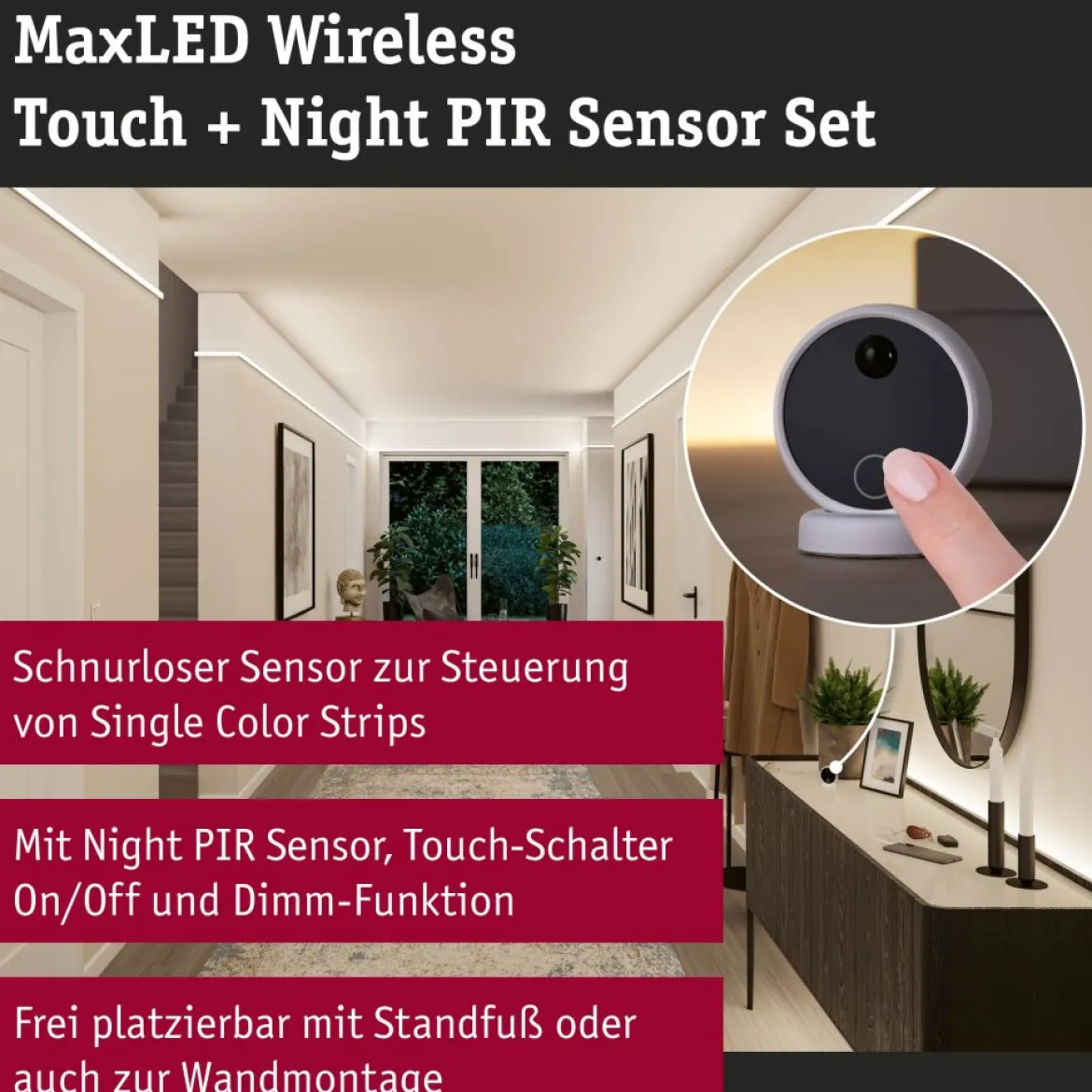 Paulmann 71226 MaxLED Basisset Sensor Wireless PIR Bewegugsmelder Touch Weiß Schwarz