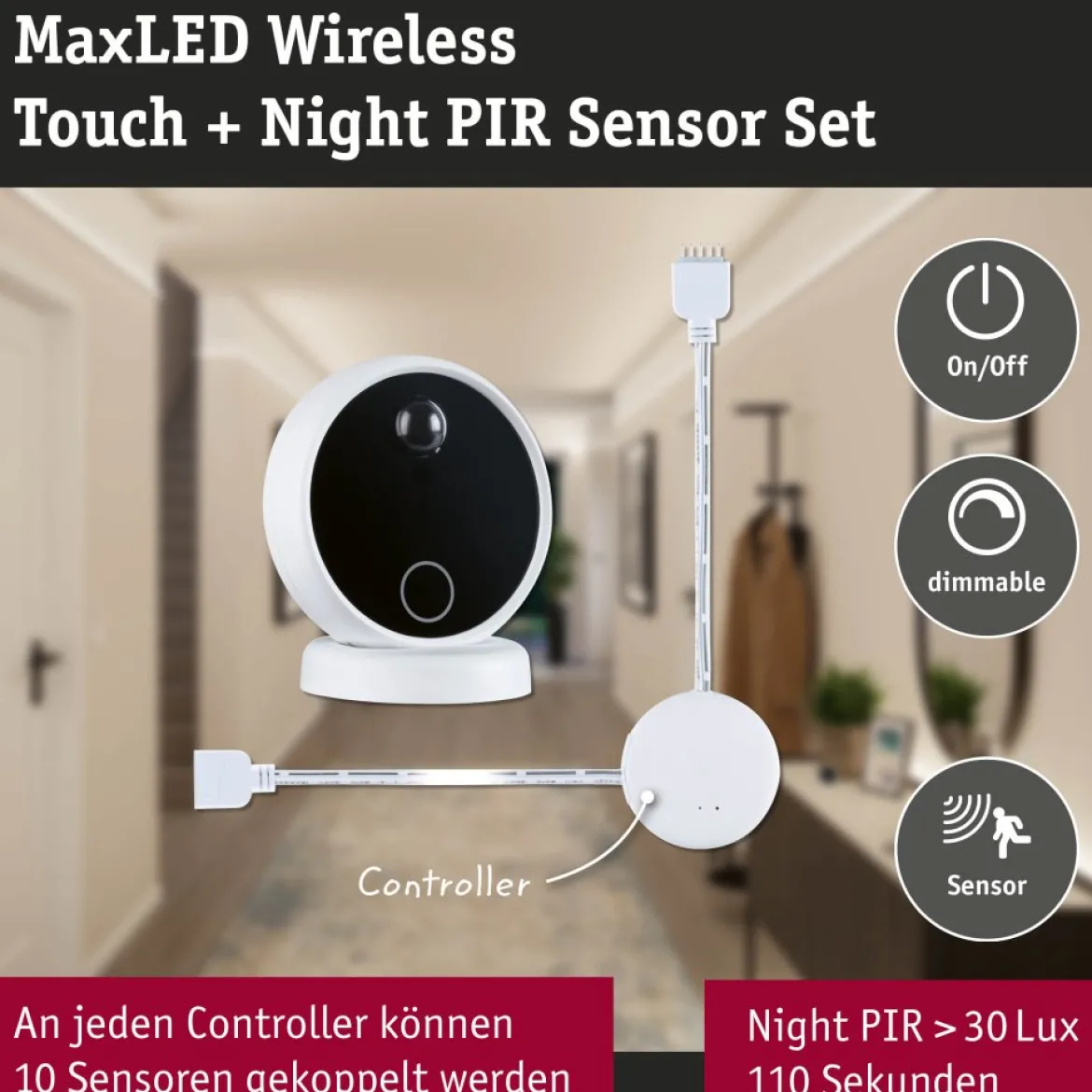 Paulmann 71226 MaxLED Basisset Sensor Wireless PIR Bewegugsmelder Touch Weiß Schwarz