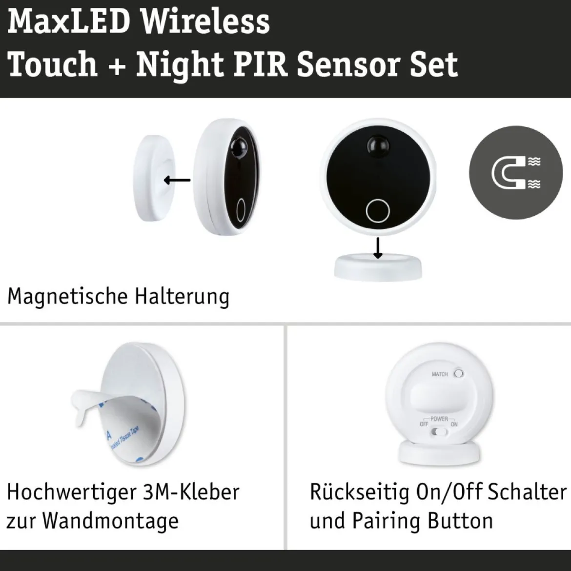 Paulmann 71226 MaxLED Basisset Sensor Wireless PIR Bewegugsmelder Touch Weiß Schwarz