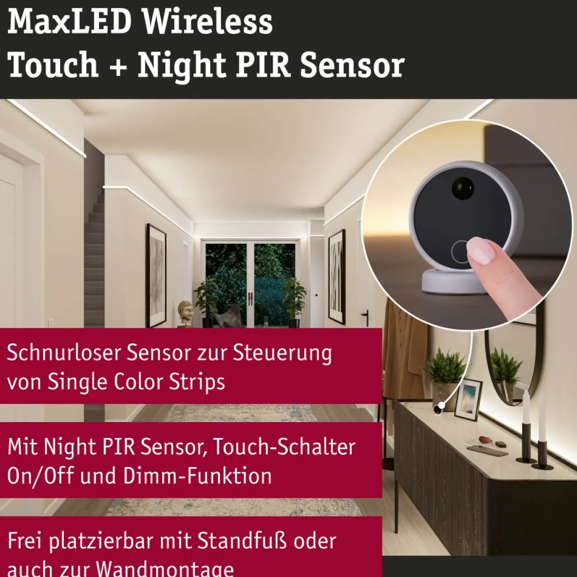 Paulmann 71228 MaxLED Erweiterung Sensor Wireless PIR & Touch Weiß Schwarz