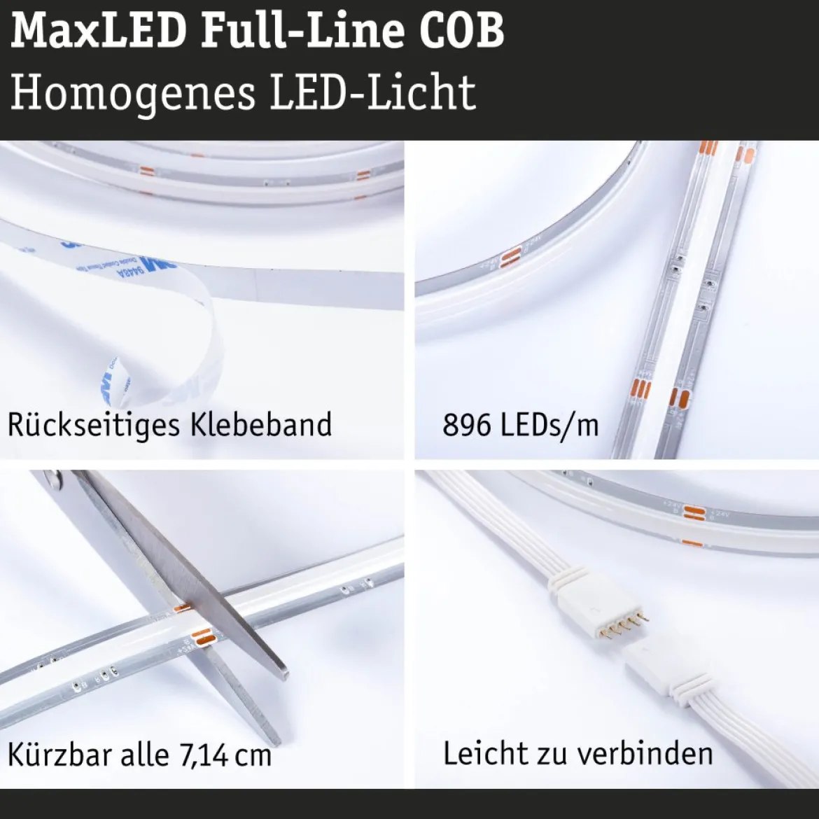 Paulmann 71199 MaxLED 500 LED Strip RGBW Full-Line COB Einzelstrip 2,5m