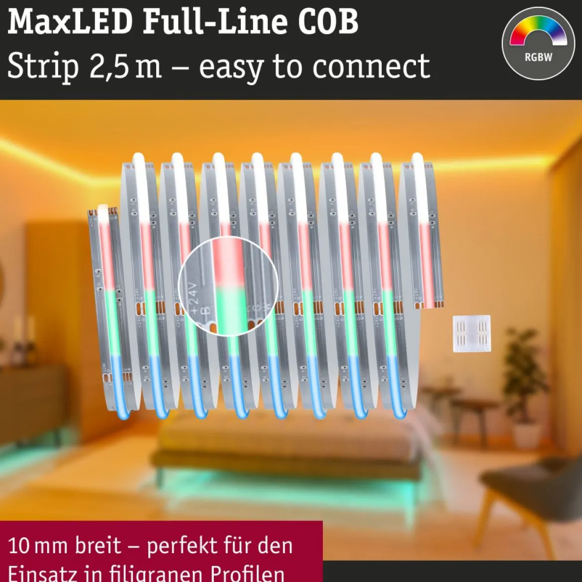 Paulmann 71202 MaxLED 1000 LED Strip RGBW Full-Line COB Einzelstrip 2,5m