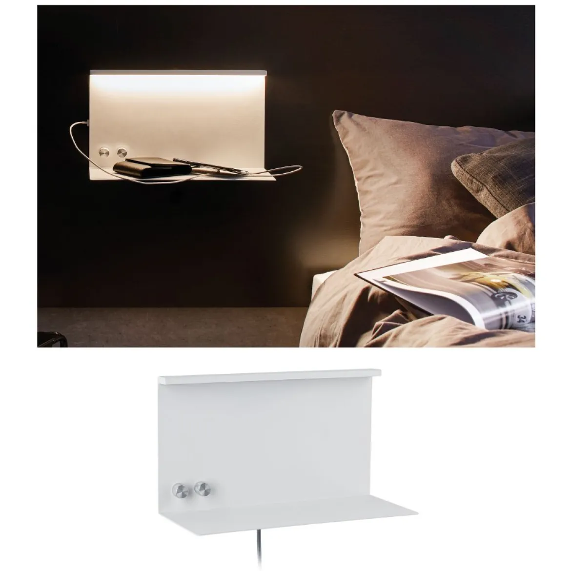 Paulmann No. 78919 LED Wandleuchte mit Ablage Jarina 4,5W & 1,6W Weiß