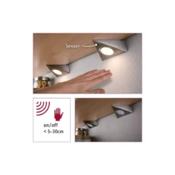 Paulmann No. 93572 Möbel Aufbauleuchte LED mit Näherungssensor 3er-Set inkl. LED-Modul 3x2,8W