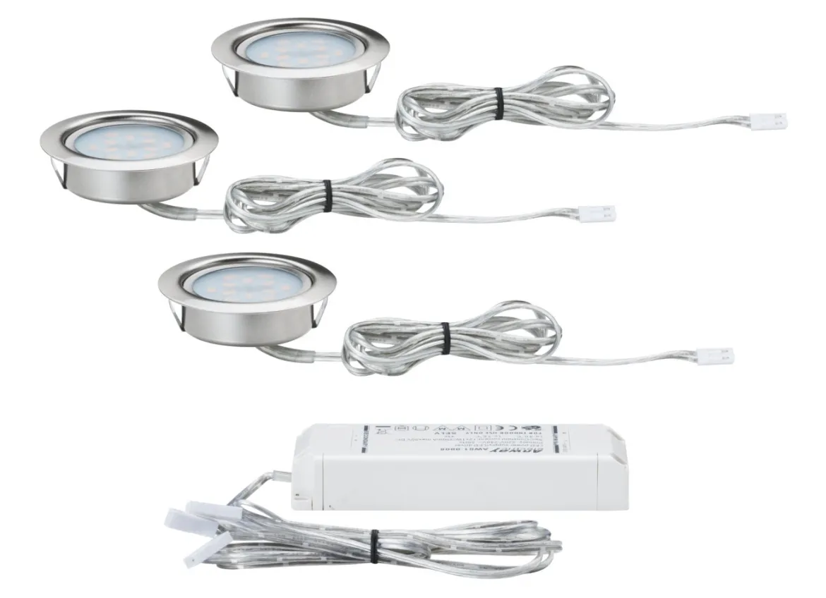 Paulmann No. 93553 Möbeleinbauleuchten-Set Micro Line LED Eisen gebürstet, 3er Set