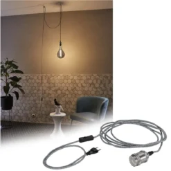 Paulmann No. 79771 Pendelleuchte Neordic Eldar inkl. Eurostecker E27 max.20W Grau Nickel