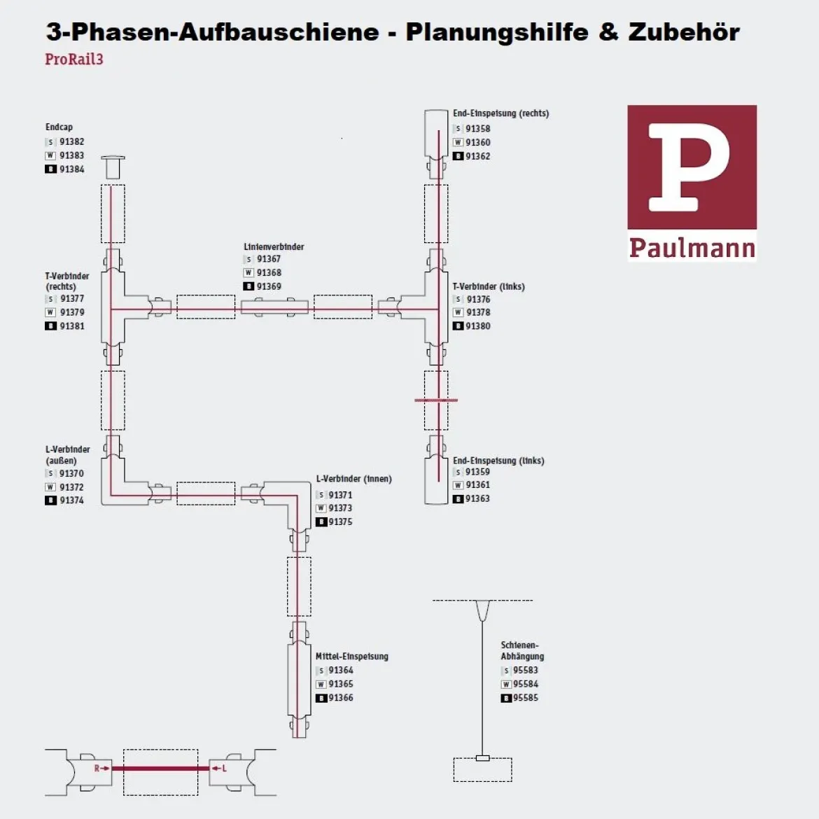 Paulmann No. 91380 ProRail3 3-Phasen Schienensystem Verbinder T-Stück Links Schwarz