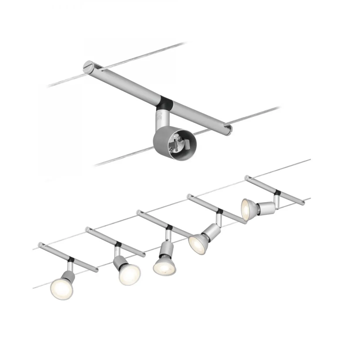 Paulmann No. 94145 Seilsystem Salt Chrom matt mit 5 Spots ohne Leuchtmittel, max. 10W GU5,3
