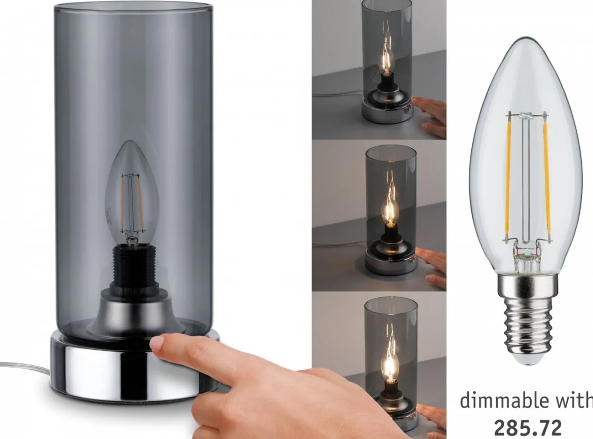 Paulmann No. 77056 Tischleuchte Pinja mit Touchschalter 1-flammig chrom rauchglas