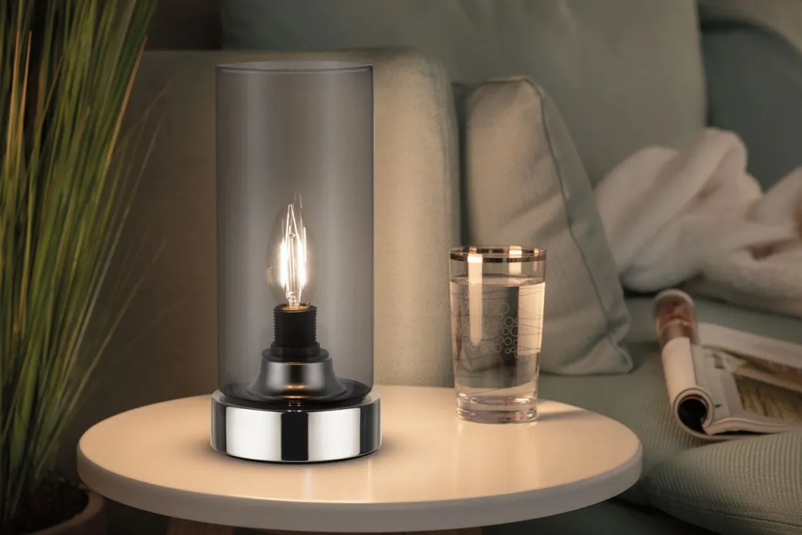 Paulmann No. 77056 Tischleuchte Pinja mit Touchschalter 1-flammig chrom rauchglas