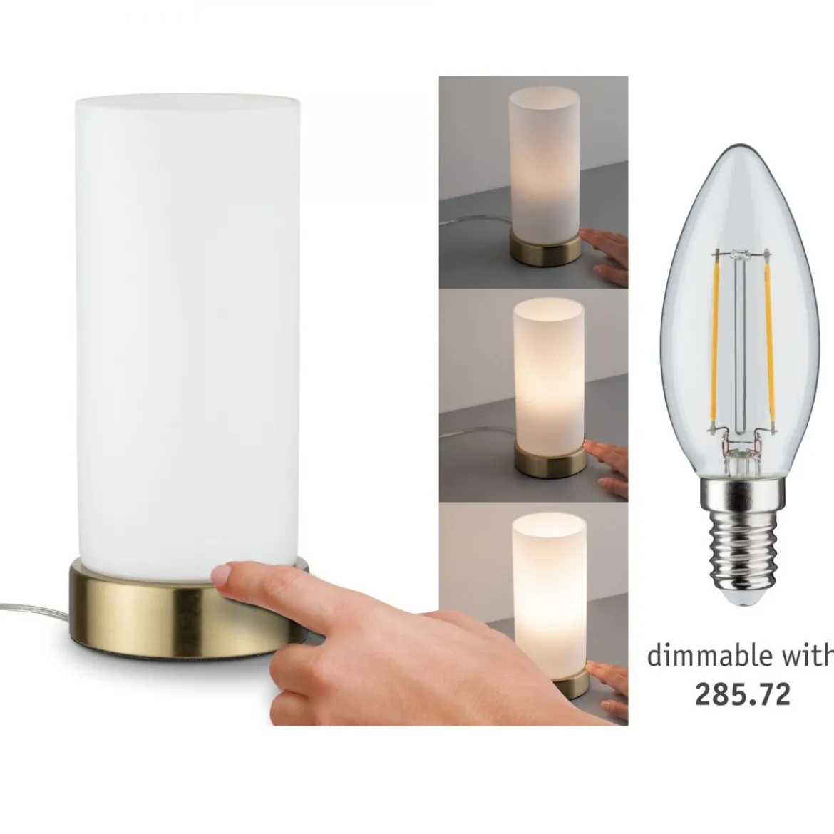 Paulmann No. 77055 Tischleuchte Pinja mit Touchschalter 1-flammig messing opal