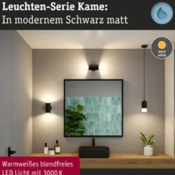 Paulmann 79560 Selection Bathroom LED Wandleuchte Kame 2-flammig 3000K Schwarz IP44