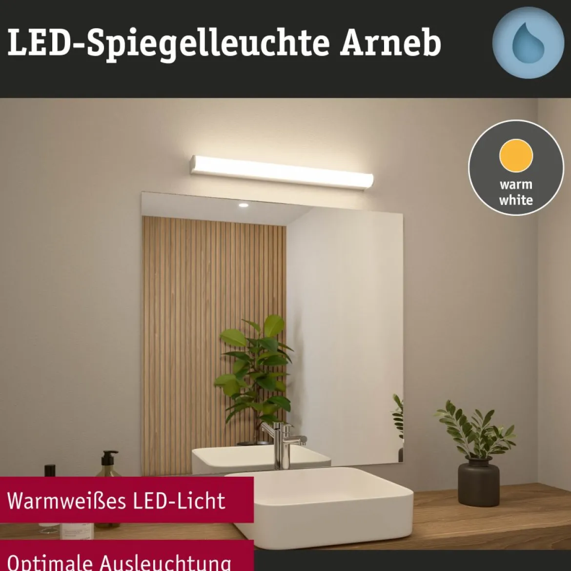 Paulmann 71210 Selection Bathroom LED Wandleuchte Arneb 3000K 230V 12,5W Chrom